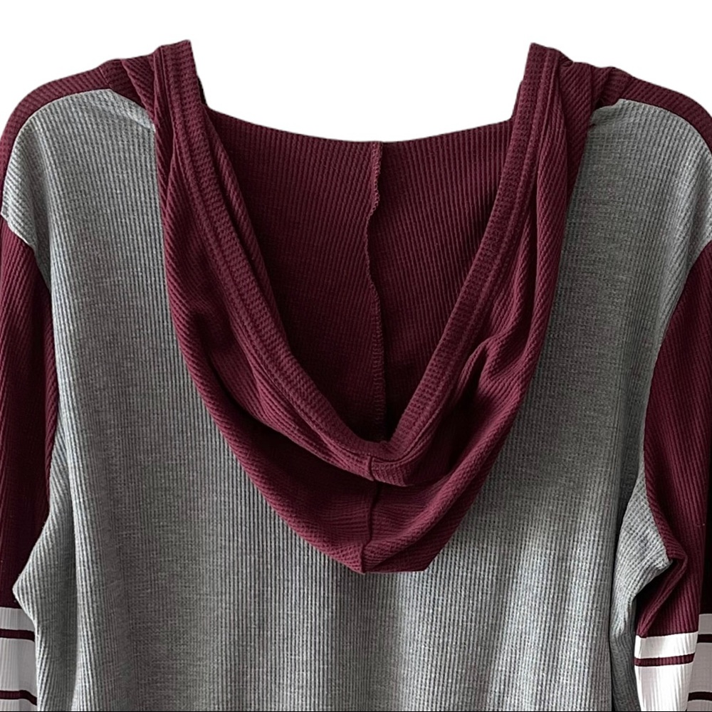 just be NYC Thermal Football Style V-neck Hooded Long Sleeve Shirt - Picture 9 of 16